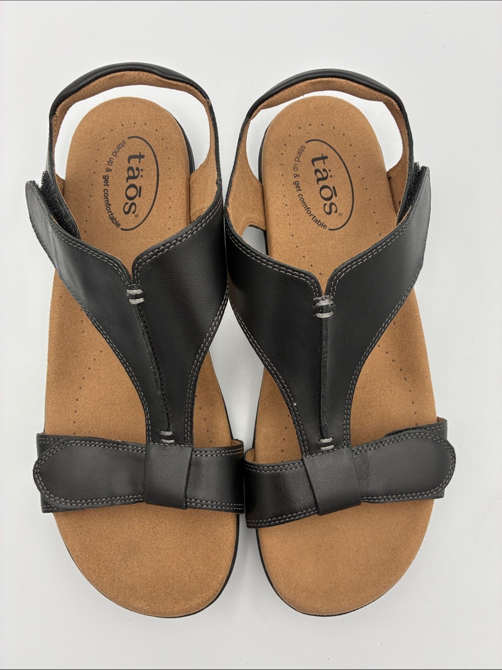 Taos Footwear The Show Black Leather T-Strap Comfort Sandals Women’s Size 10